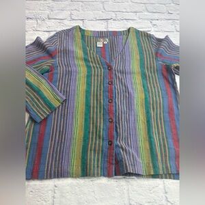 The Territory Ahead Multicolor Striped Shirt. Size LP. 3/4 Sleeves. Artsy.